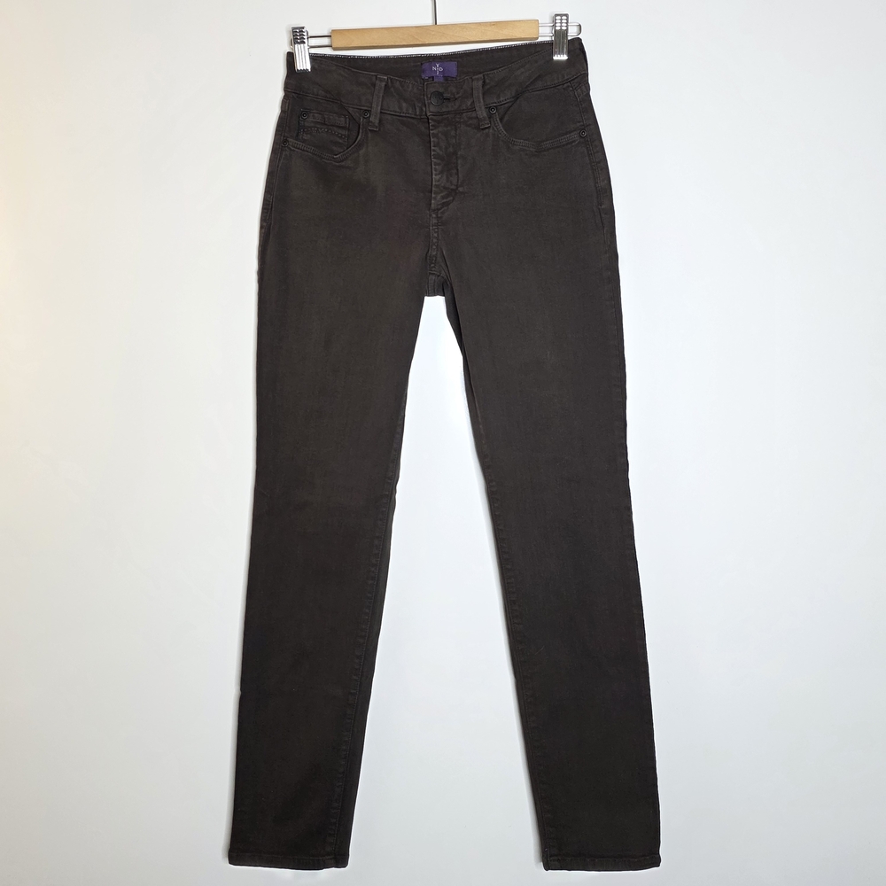 NYDJ Dark Brown Slim taper leg denim Jeans lift tuck Size 2 Excellent condition